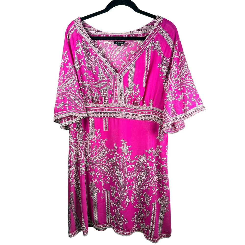 Nicole by Nicole Miller Pink Paisley Empire Waist Butterfly Sleeve Dress Sz 16